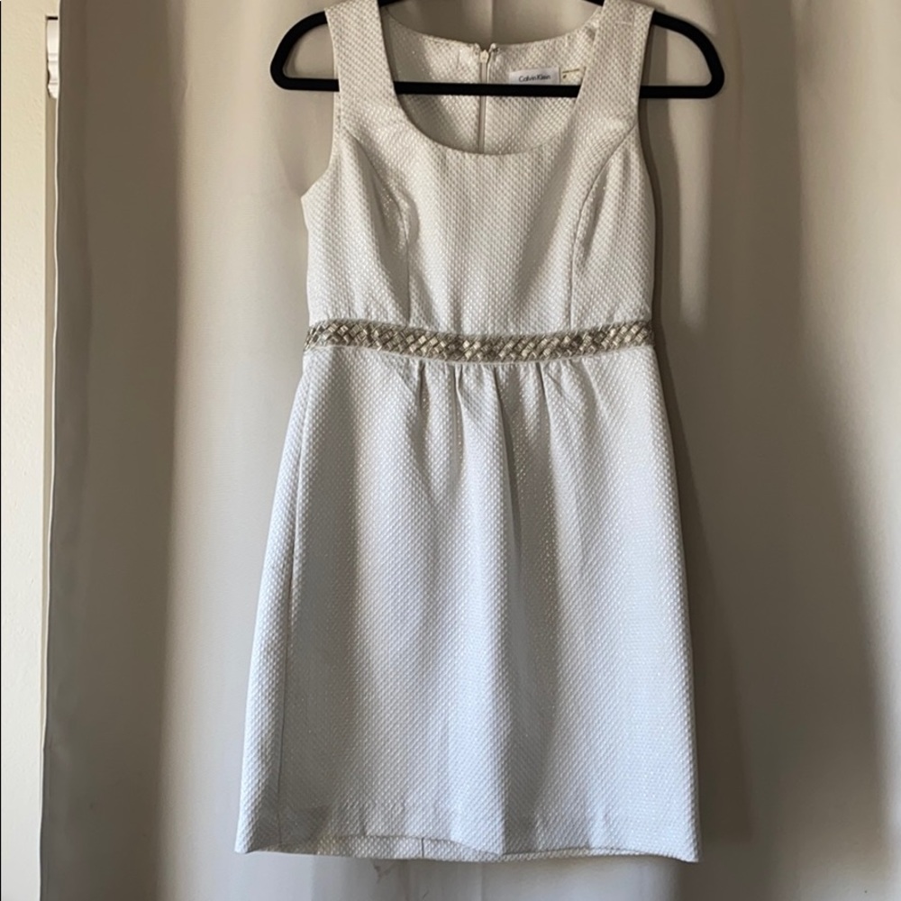 Calvin Klein beaded white and silver mini dress
